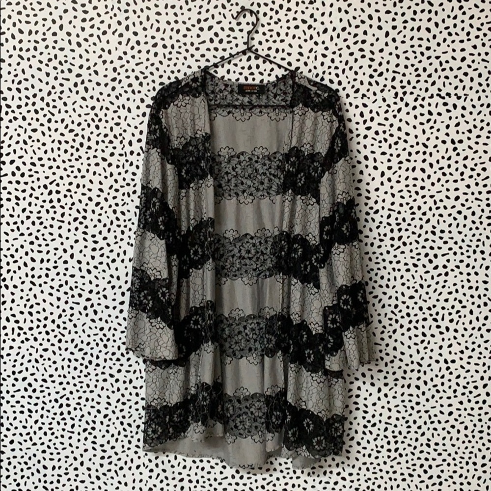 Renee C. Striped Lace Open Front Cardigan